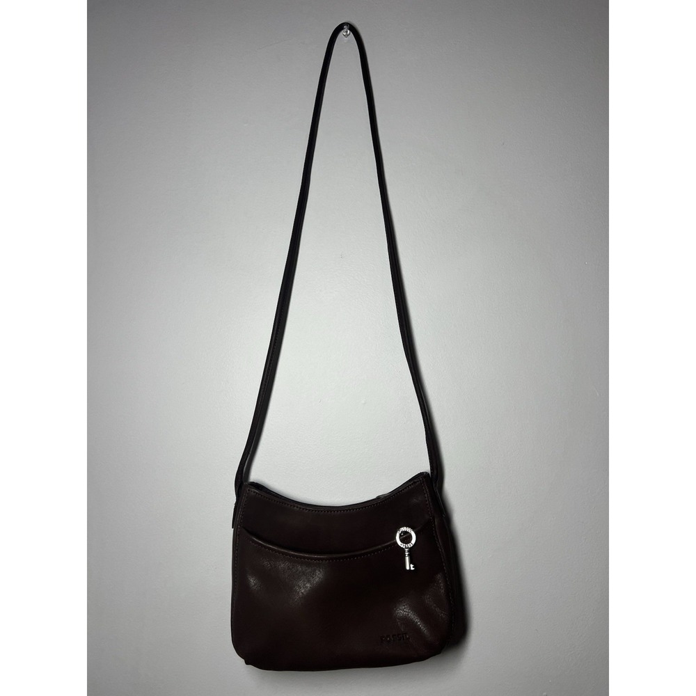 Fossil Small Brown Pebble Leather Satchel Crossbody Purse- #75082 9x6x3"